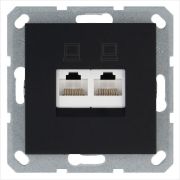 Розетка компьютерная 2-м RJ45 IP20 кат. 5E механизм черн. матов. soft touch Jasmart G6106PB
