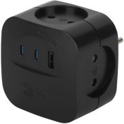 Разветвитель 4-м SP-4-3USBAC-B + 3 USB A+C со шторками 10А черн. Эра Б0069084
